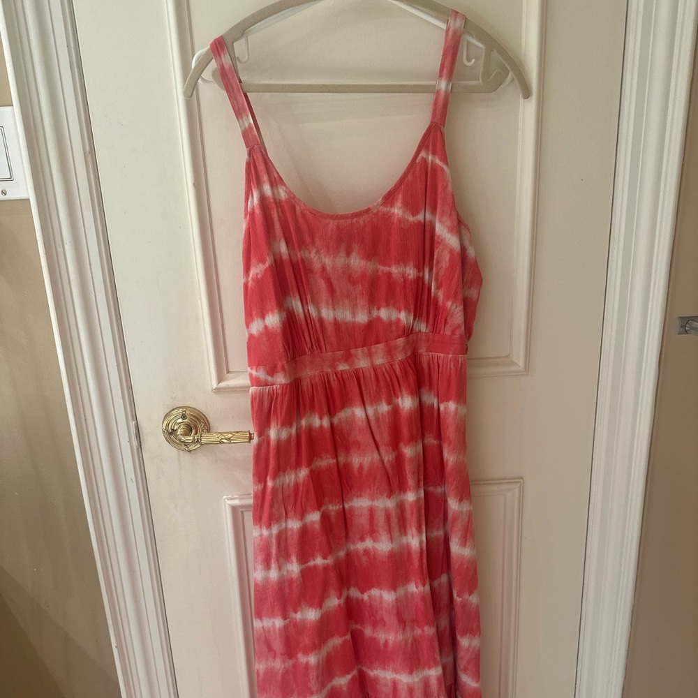 GAP Pink Tie Dye Cotton Fit & Flare MIDI Dress Size 14